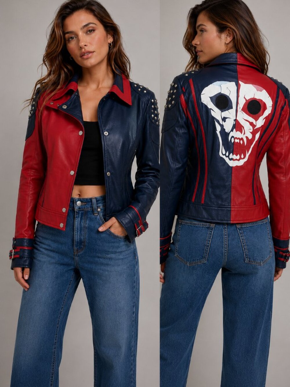NEW America Jackets Harley Quinn Suicide Squad Leather Jacket Studded Size Large